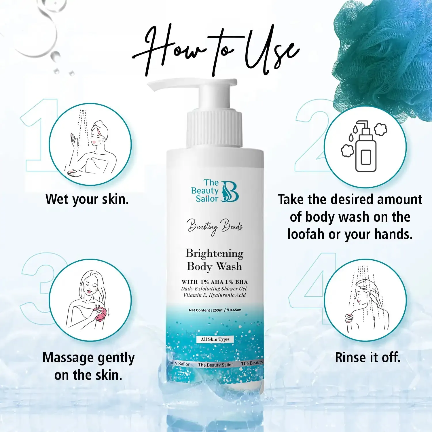 Brightening Body Wash with 1% AHA and BHA | Daily Exfoliating Shower Gel - 250ml
