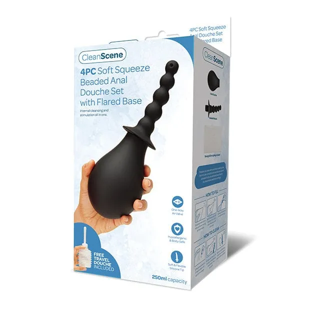 CleanScene - 4 Pc Soft Squeeze Beaded Anal Douche Set with Flared Base