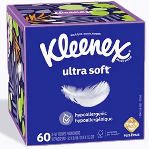 Kleenex Ultra Soft Facial Tissues 3-Ply Hypoallergenic 60 Count