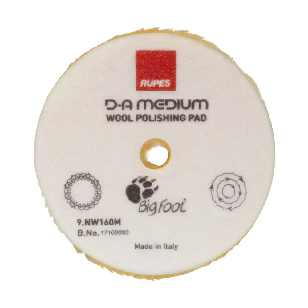 RUPES Medium Wool Polishing Pads, 160mm, with Hook & Loop, Model 9.NW160M - Perfect for Enhanced Car Detailing